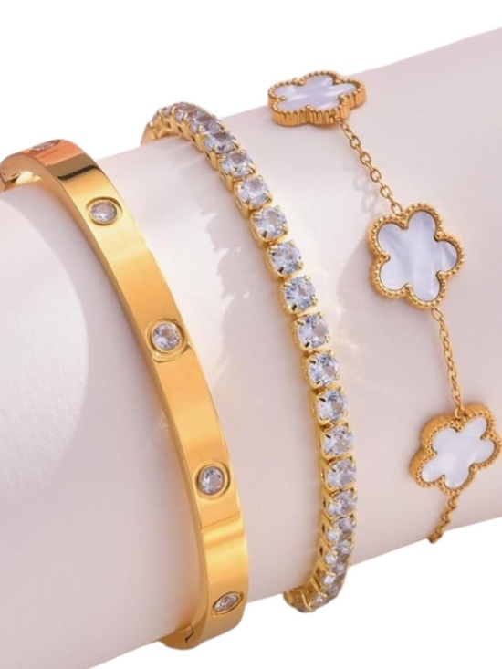 Stackable Bracelet Set 18K Gold Plated Zirconia Bangle Set